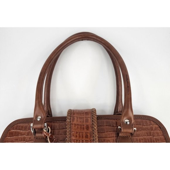 Womens Purse Brown Faux Croc Heart Charm Mom Core Braided Trim Clutch Bag - Picture 9 of 16